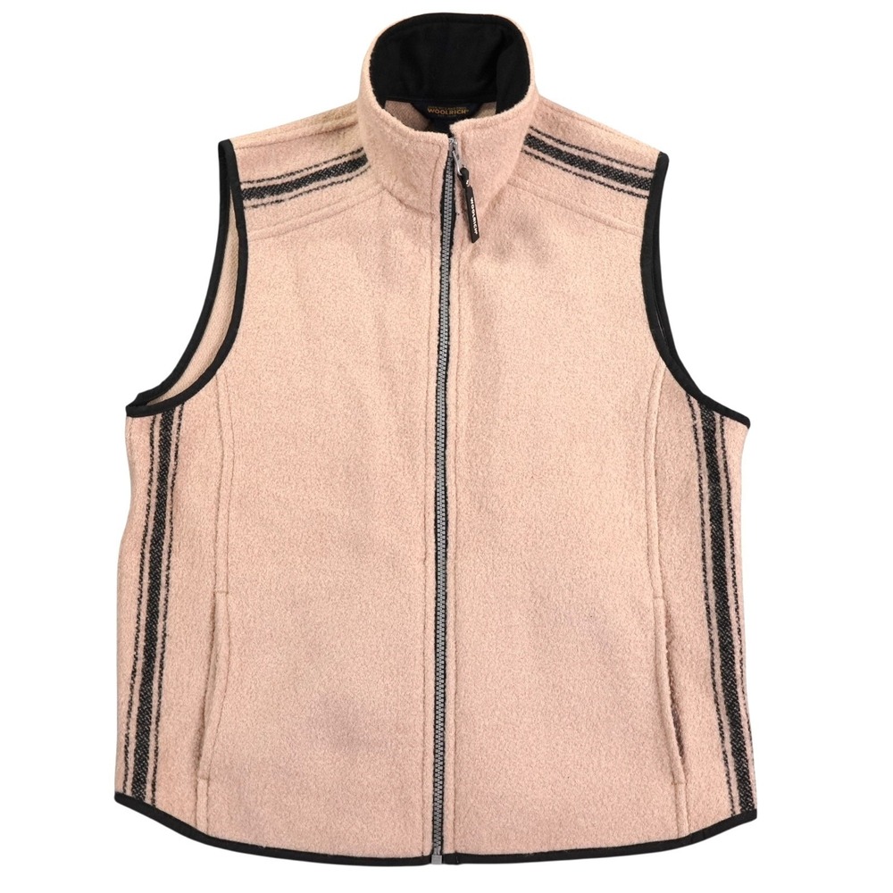 VTG Woolrich TechnoWool Vest Mens Medium Beige Fleece Zip Front Outdoor Workwear